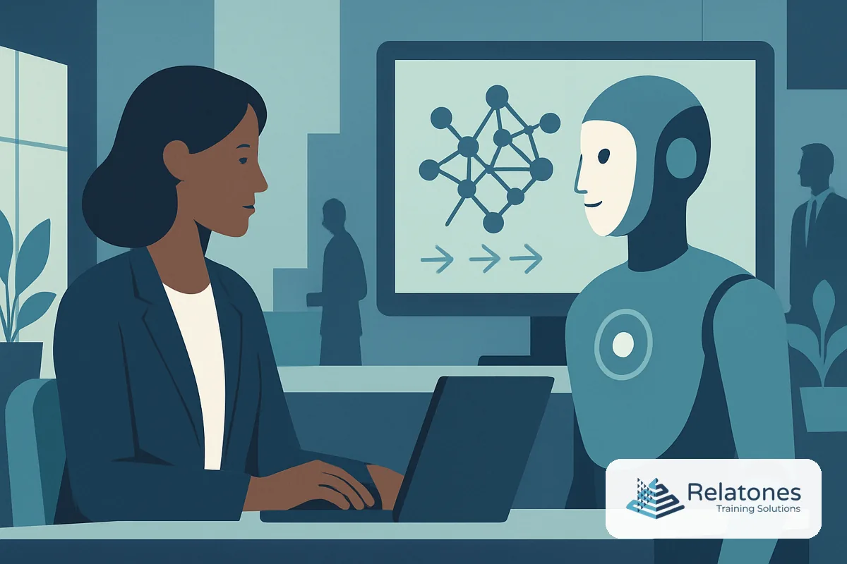 A small business team gathered around a laptop reviewing an AI agent workflow on screen